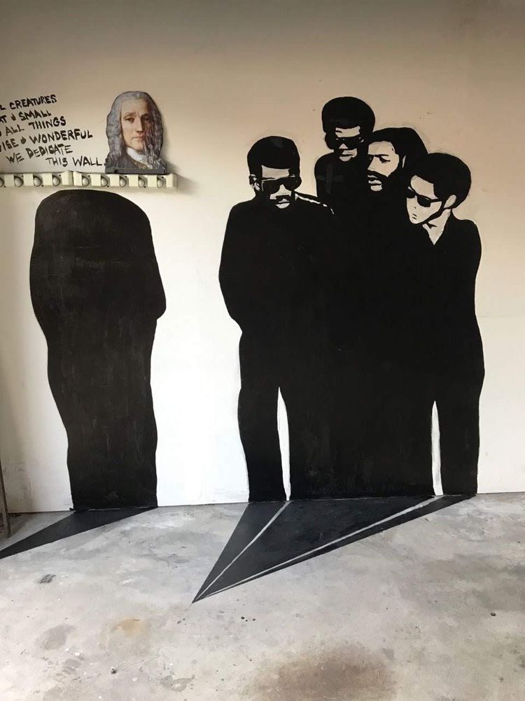 Floor-to-wall mural, black paint only