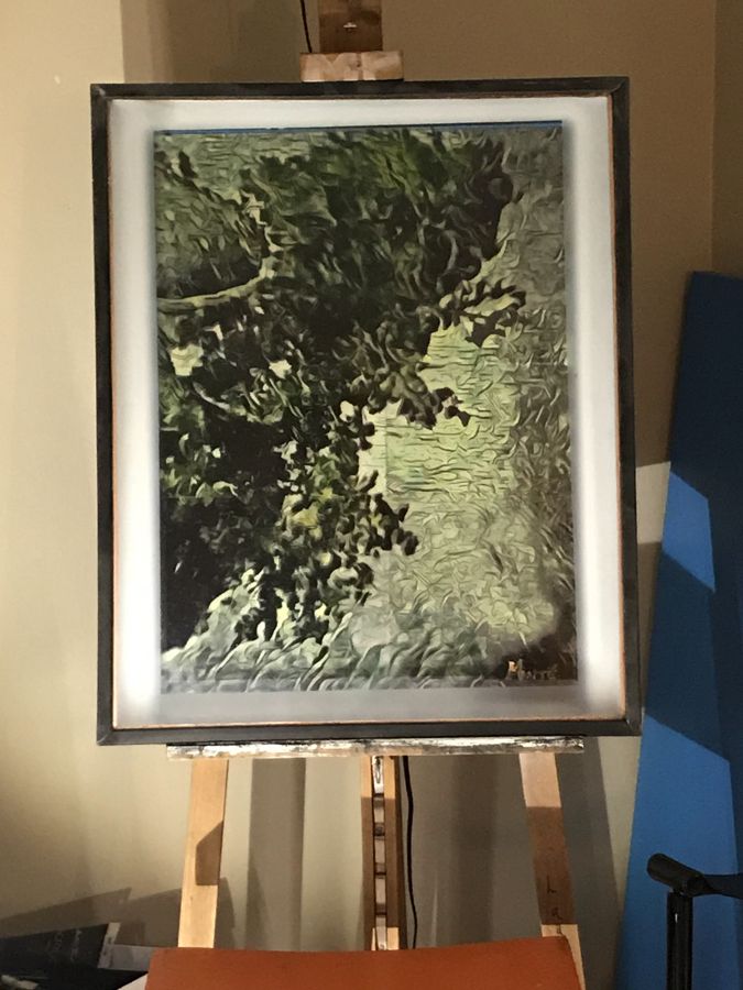Framed print on display